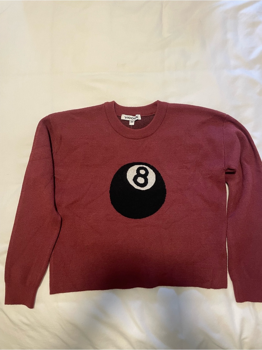 Vigoss Dusty Burgundy Crewneck Sweater with 8-Ball Graphic